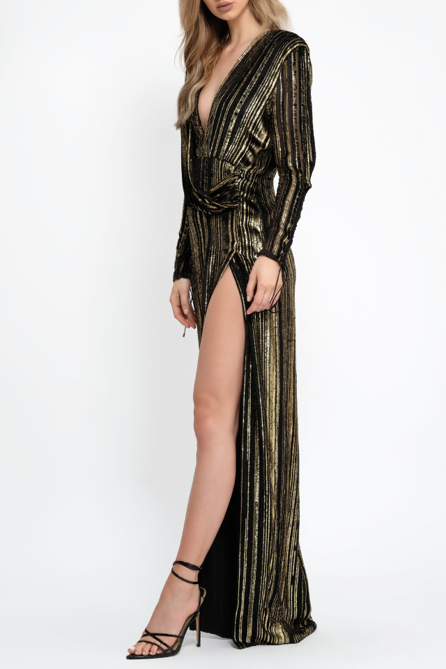 ROCHIE LUNGĂ NEAGRĂ CU DUNGI AURII
