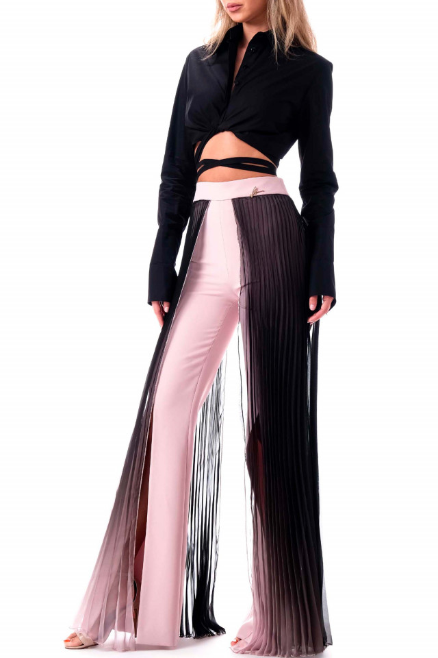 PINK TROUSERS WITH PLEATED CHIFFON ON THE SIDES