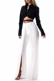 WHITE TROUSERS WITH PLEATED CHIFFON ON THE SIDES
