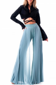 DUST BLUE TROUSERS WITH PLEATED CHIFFON ON THE SIDES