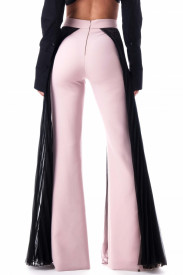 PINK TROUSERS WITH PLEATED CHIFFON ON THE SIDES