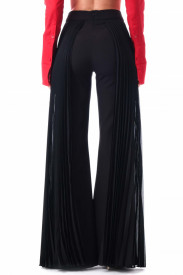 BLACK TROUSERS WITH PLEATED CHIFFON ON THE SIDES