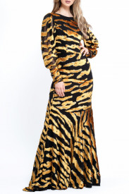 ROCHIE LUNGĂ AURIU CU NEGRU ANIMAL PRINT
