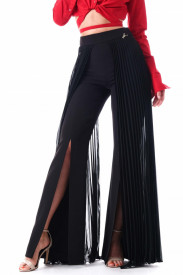 BLACK TROUSERS WITH PLEATED CHIFFON ON THE SIDES