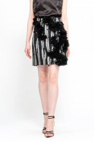 FUSTĂ DIN MIX TWEED ARGINTIU CU NEGRU ACCESORIZATĂ