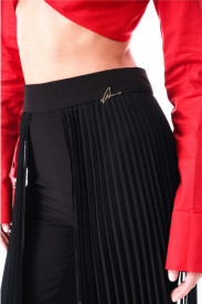 BLACK TROUSERS WITH PLEATED CHIFFON ON THE SIDES