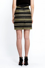 FUSTĂ SCURTĂ DIN MIX TWEED NEGRU CU GALBEN