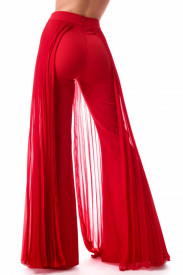 RED TROUSERS WITH PLEATED CHIFFON ON THE SIDES