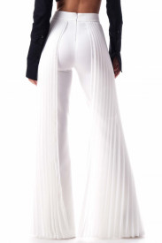 WHITE TROUSERS WITH PLEATED CHIFFON ON THE SIDES