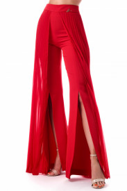 RED TROUSERS WITH PLEATED CHIFFON ON THE SIDES