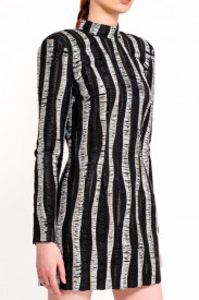 ROCHIE STRUCTURATĂ DIN MIX TWEED ARGINTIU CU NEGRU