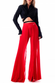 RED TROUSERS WITH PLEATED CHIFFON ON THE SIDES