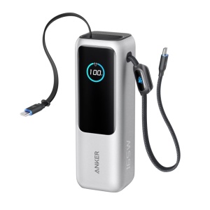 ANKER 25000mAh, 165W, sa ugrađenim USB-C kablom na izvlačenje, Power Bank za laptop srebrni - Img 1