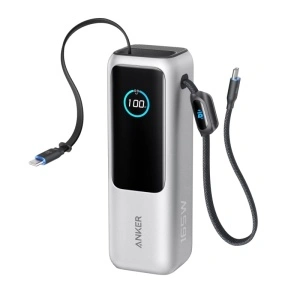 ANKER 25000mAh, 165W, sa ugrađenim USB-C kablom na izvlačenje, Power Bank za laptop srebrni