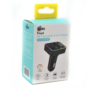 Kettz FM Transmiter i Punjač Floyd – 2×USB QC3.0 + Type-C PD30W, LED - Img 3