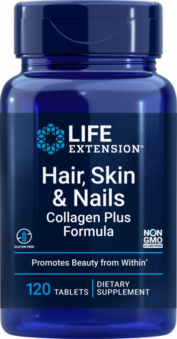 Complex pentru Par, Piele si Unghii, Life Extension Hair, Skin & Nails Collagen Plus Formula - 120 comprimate (30 doze)