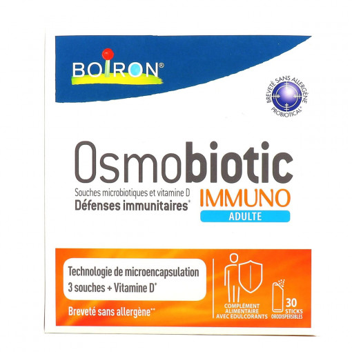 Supliment alimentar pentru adulti Boiron Osmobiotic Immuno, cu tulpini microbiotice si Vitamina D, 30 plicuri