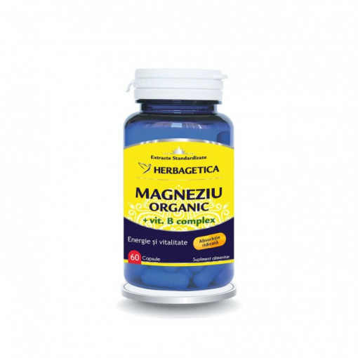 Supliment Alimentar Magneziu Organic cu Vitamina B complex Herbagetica, 60 capsule