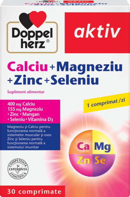 Supliment alimentar DOPPELHERZ AKTIV CA+MG+ZN+SE, 30 tablete