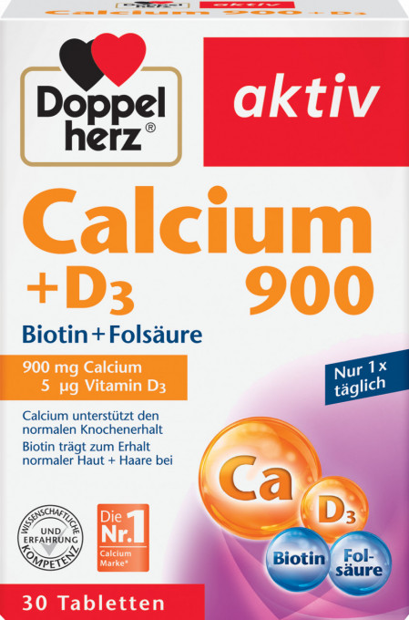 Calciu 900mg + D3 + Biotina + Acid Folic, Doppelherz, 30 comprimate