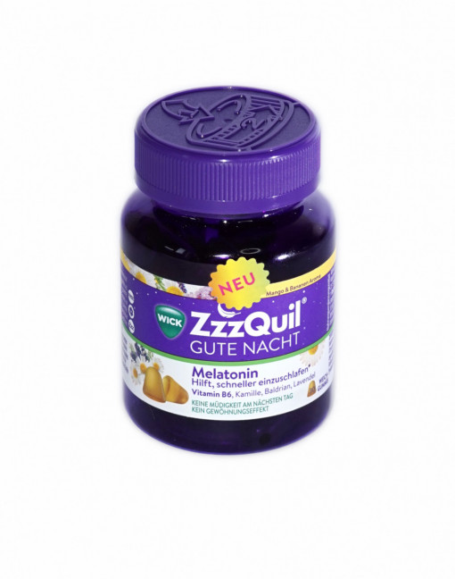 Supliment Alimentar, ZzzQuil, cu Melatonina, Musetel si Lavanda cu aroma de banane si mango, pentru somn linistit, 30 jeleuri