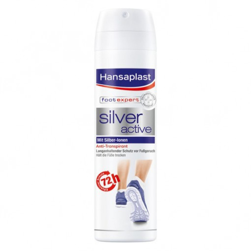 Spray antiperspirant pentru picioare, complex activ cu ioni de argint, Hansaplast Silver Active, 150 ml