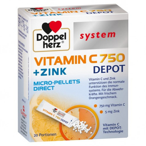 Supliment alimentar Vitamina C 750 + Zink Depot Direct Doppelherz, 20 plicuri