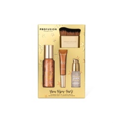 Profusion Cosmetics You Glow Girl! Set 1 x 100 ml Ulei cu sclipici pentru corp, 1 x pensula pentru corp, 1 x 30 ml primer cu efect iluminator, 1 x 10 ml iluminator tip crema