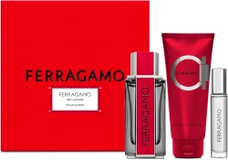 Set Salvatore Ferragamo: Red Leather, Eau De Parfum, For Men, 100 ml + Red Leather, Eau De Parfum, For Men, 10 ml + Red Leather, Shower Gel, All Skin Types, 100 ml