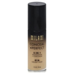 Milani, Conceal + Perfect, Mat, Fond de ten lichid și corector 2-în-1, 01A, Creamy Nude, 30 ml