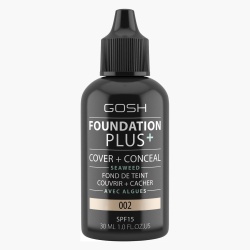 Gosh, Foundation Plus+, Acoperiți și ascundeți, Fond de ten lichid, 002, SPF15, 30 ml