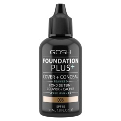 Gosh, Foundation Plus+, Acoperiți și ascundeți, Fond de ten lichid, 006, Miere, SPF15, 30 ml