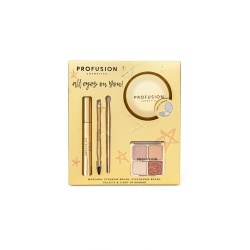 Profusion Cosmetics All Eyes On You! Set machiaj pentru ochi: 1 x 11 ml mascara nuanta negru, 1 x perie pentru sprancene, 1 x pensula pentru pleoape, 1 x 3.4 g paleta farduri pentru pleoape, 1 x oglinda cu LED, 1 x penseta