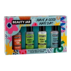 Set Travel Size pentru par Have a Good Hair Day, sampon, balsam, spray de protectiv & scrub pentru scalp, Beauty Jar, 4 x 80 ml