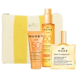 Summer Essentials Kit 2025 Set Nuxe: Sun, UV Protection, Sunscreen Cream, For Face, SPF 50, 50 ml + Huile Prodigieuse Multi-Purpose, Body Oil, For Face, Body & Hair, 50 ml + Sun, Anti-Ageing, Tanning Oil, SPF 50, 150 ml + Sun, GWP Textile Pouch, White &…
