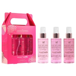Set Trio, The Luxury Bathing Company, Sweet Vanilla & Almond Glaze, Răcoritor, Spray de corp, Pentru