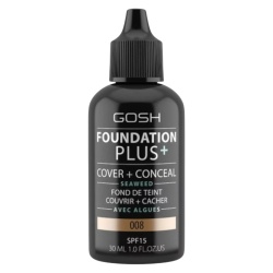 Gosh, Foundation Plus+, Acoperiți și ascundeți, Fond de ten lichid, 008, Miere, SPF15, 30 ml