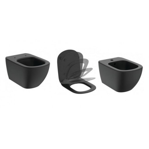 Vas wc suspendat Aquablade cu capac soft close si bideu Tesi Ideal Standard, negru mat