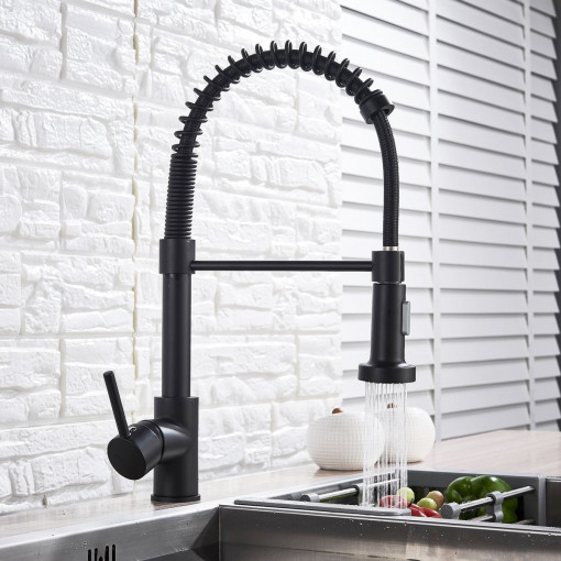 Baterie CookingAid FRANCE BLACK cu cap flexibil detasabil + buton interschimbabil jet/dus si finisaj negru mat antiamprenta