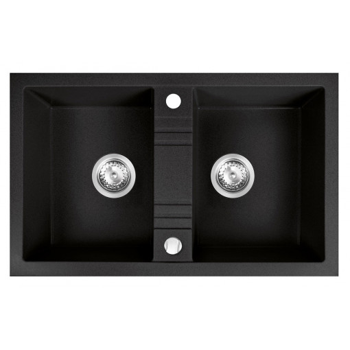 Chiuveta cu doua cuve Mezzo Ferro 78x48 cm, grafit lucios