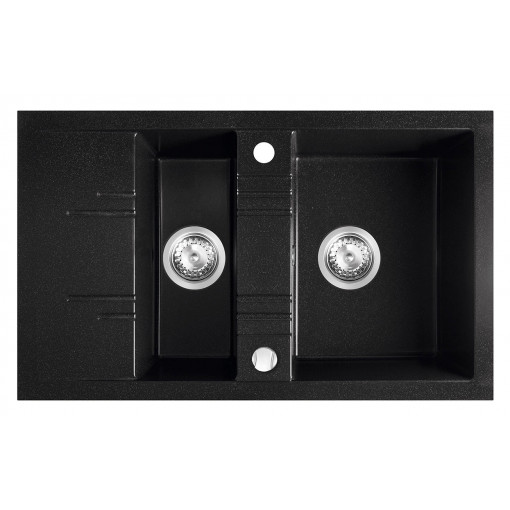 Chiuveta cu doua cuve si picurator Mezzo Ferro 79x48 cm, grafit