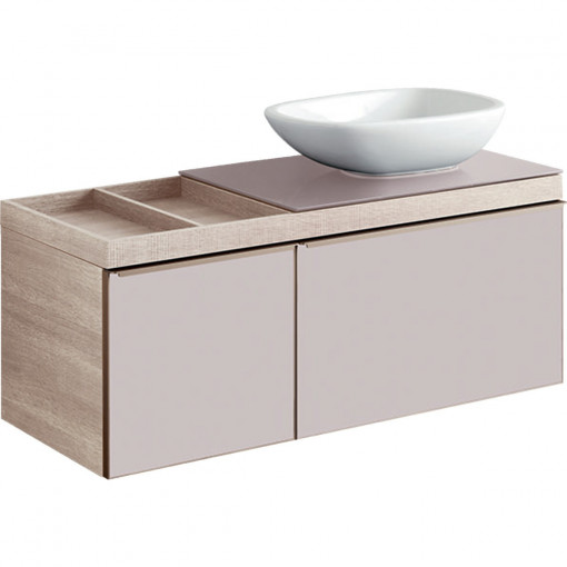 Mobilier Geberit Citterio pentru lavoar pe blat in partea dreapta, cu doua sertare, taupe- stejar bej