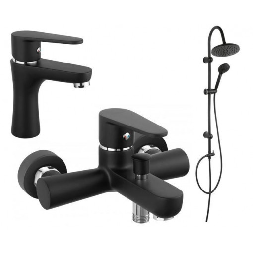 Pachet 3in1 Ferro Black - baterie cada, baterie lavoar, coloana dus cu para dixa si mobila, negru