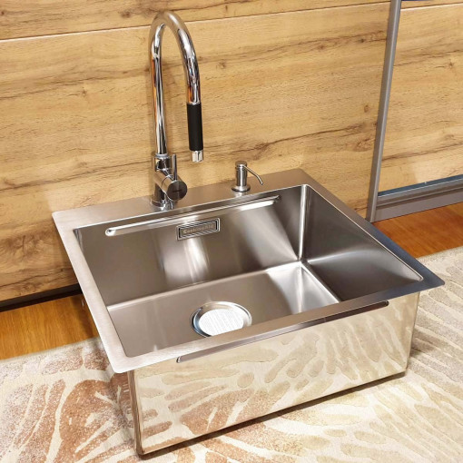 Set complet Chiuveta bucatarie inox CookingAid LUX STEP 57 + baterie CookingAid Line MN 1011