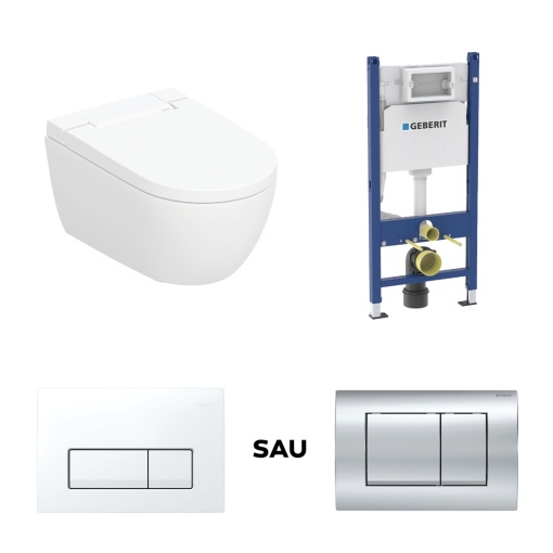 Vas wc suspendat cu functie de bideu si capac softclose Geberit AquaClean Alba + cadou Rezervor incastrat Geberit Delta cu clapeta