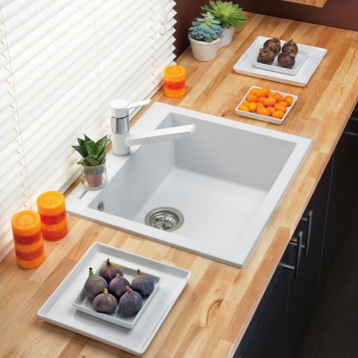 Chiuveta bucatarie granit CookingAid Cube ON5610 Alba / Polar White + accesorii montaj