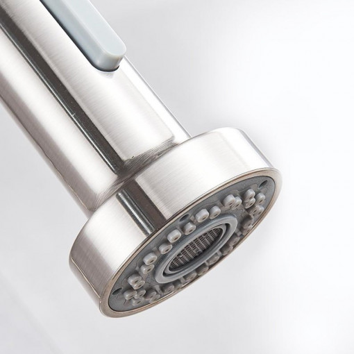 Baterie CookingAid TOUCH ON SPRING ROUND CU SENZOR ATINGERE inox periat si furtun dus retractabil / extractibil + buton interschimbabil jet/dus