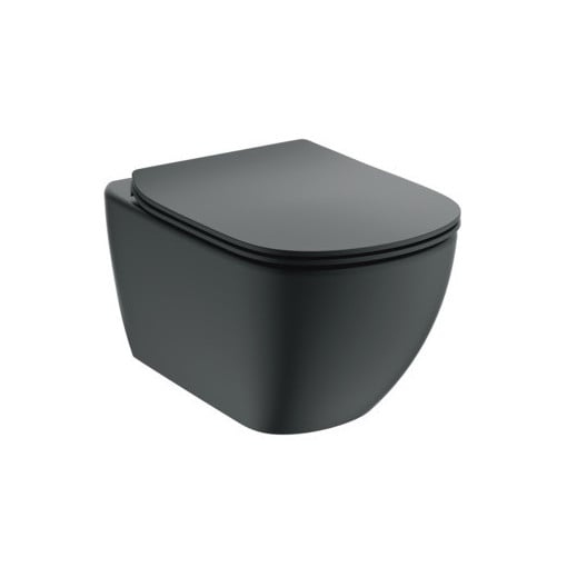 Set Vas wc suspendat Ideal Standard Tesi Aquablade cu capac soft close, negru mat