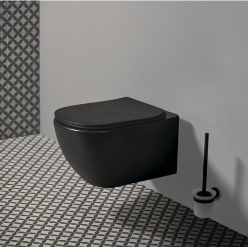 Set Vas wc suspendat Ideal Standard Tesi Aquablade cu capac soft close, negru mat