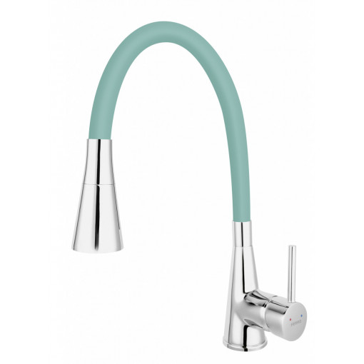 Baterie stativa bucatarie Zumba Ferro II cu pipa flexibila, verde menta